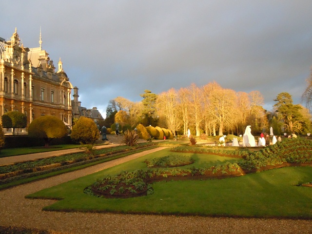 back of Waddesdon, gardens in low winter light