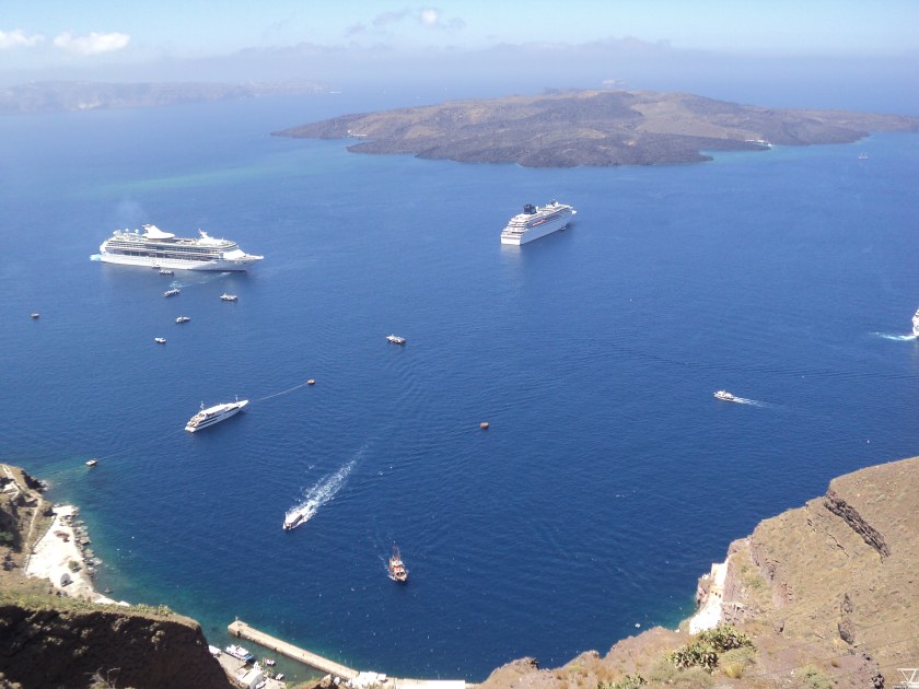 From the cliff top over the caldera looking towards Nea Kameni