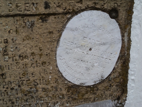 The inscription is hard to read, but points out that the Germans are "not favoured by Heaven"